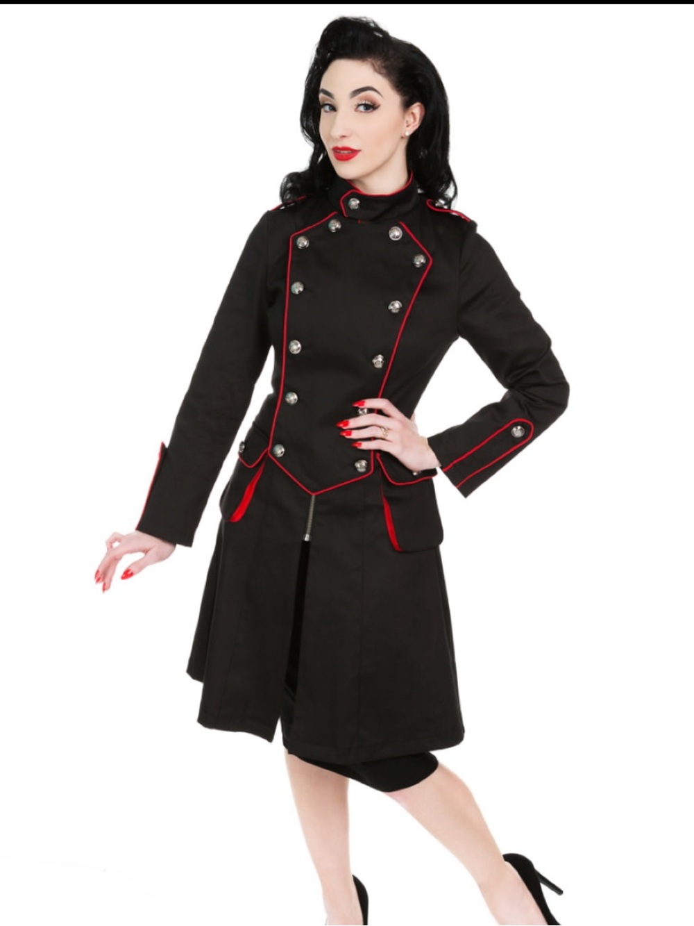 Hearts & Roses Black Gothic Military Coat